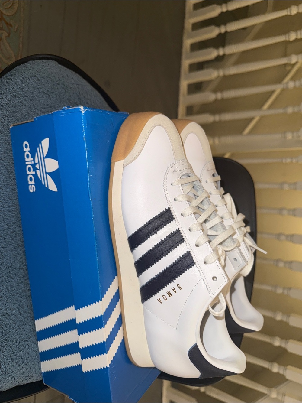 adidas White Navy and Tan Samoa Sneakers